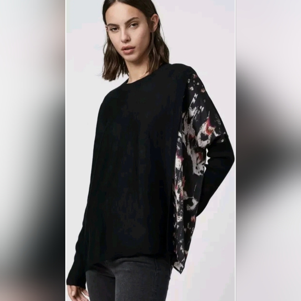 Allsaints Sweater Black Merino Wool Knit Koko Wing Butterfly Oversized Relax XS - Picture 2 of 9